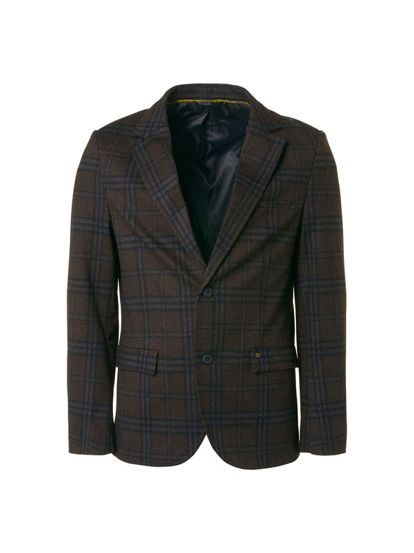 No Excess Jersey Stretch Check Blazer - Coffee