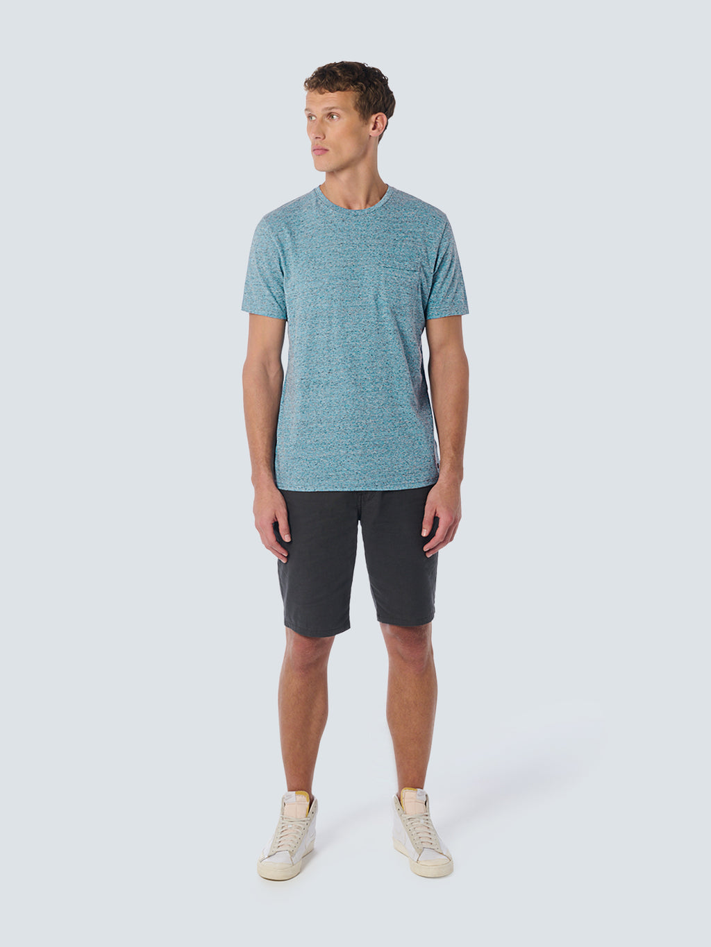 No Excess Crew Tee: Multi Colour Melange - Aqua