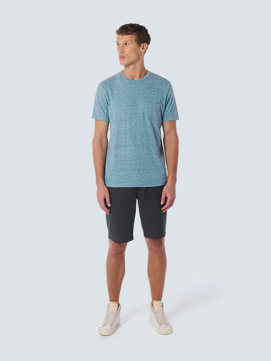 No Excess Crew Tee: Multi Colour Melange - Aqua