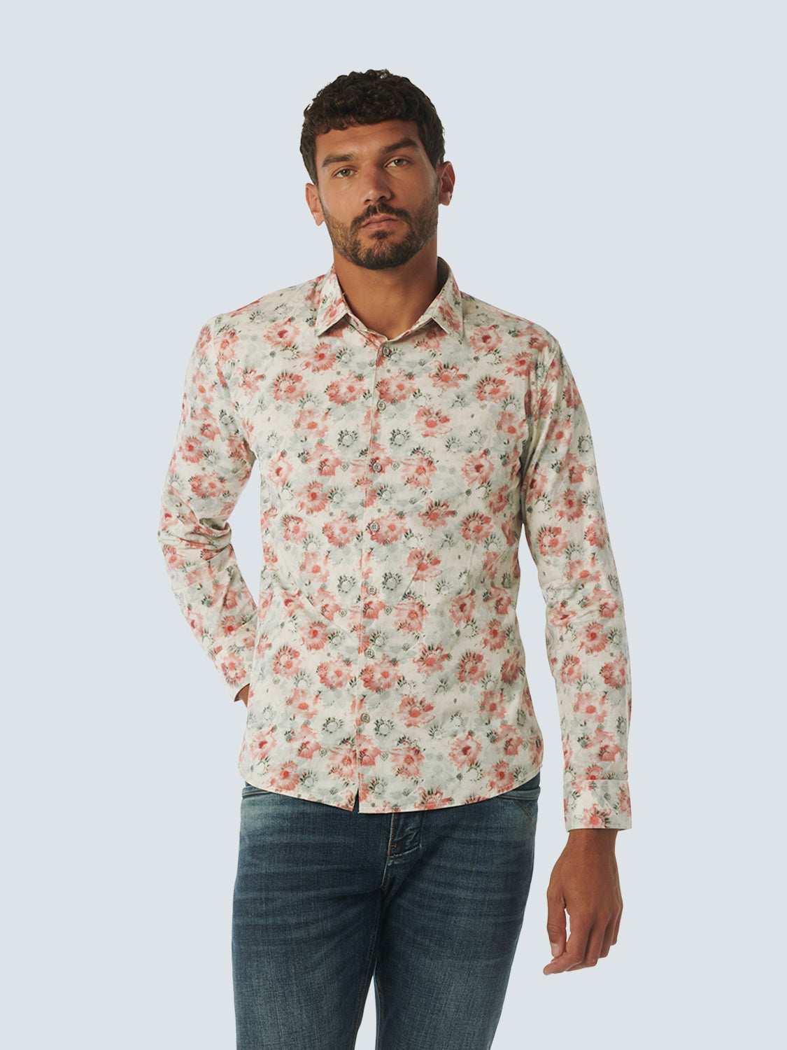No Excess Long Sleeve Shirt: Tonal Floral - Melon