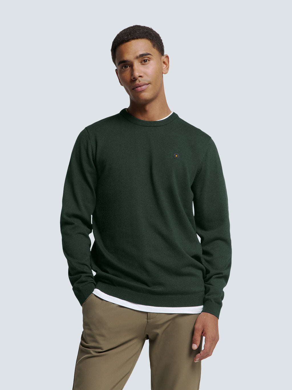 No Excess Crew Neck Pull Over - Coloured Melange - Dark Green