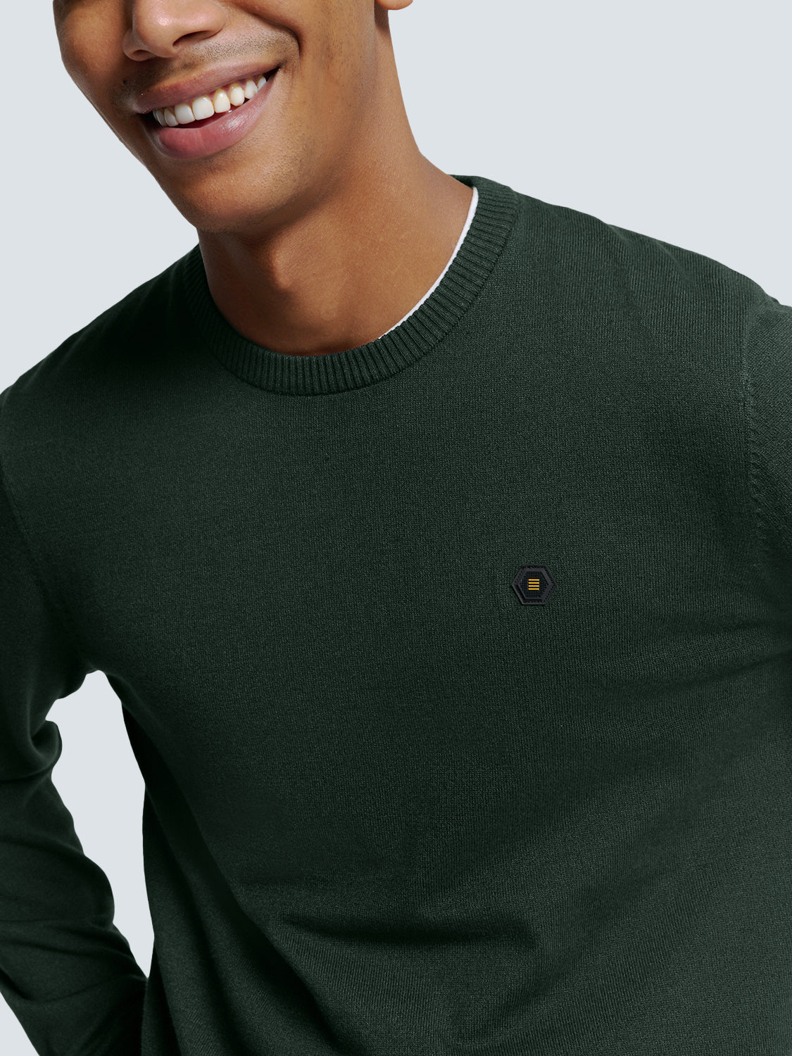 No Excess Crew Neck Pull Over - Coloured Melange - Dark Green