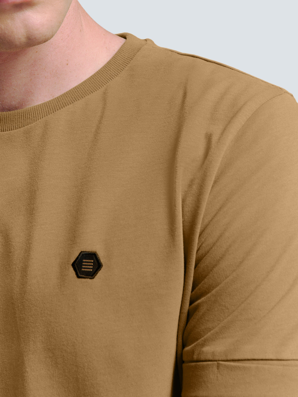 No Excess Crew Tee: Basic Plain Rib Neck - Khaki