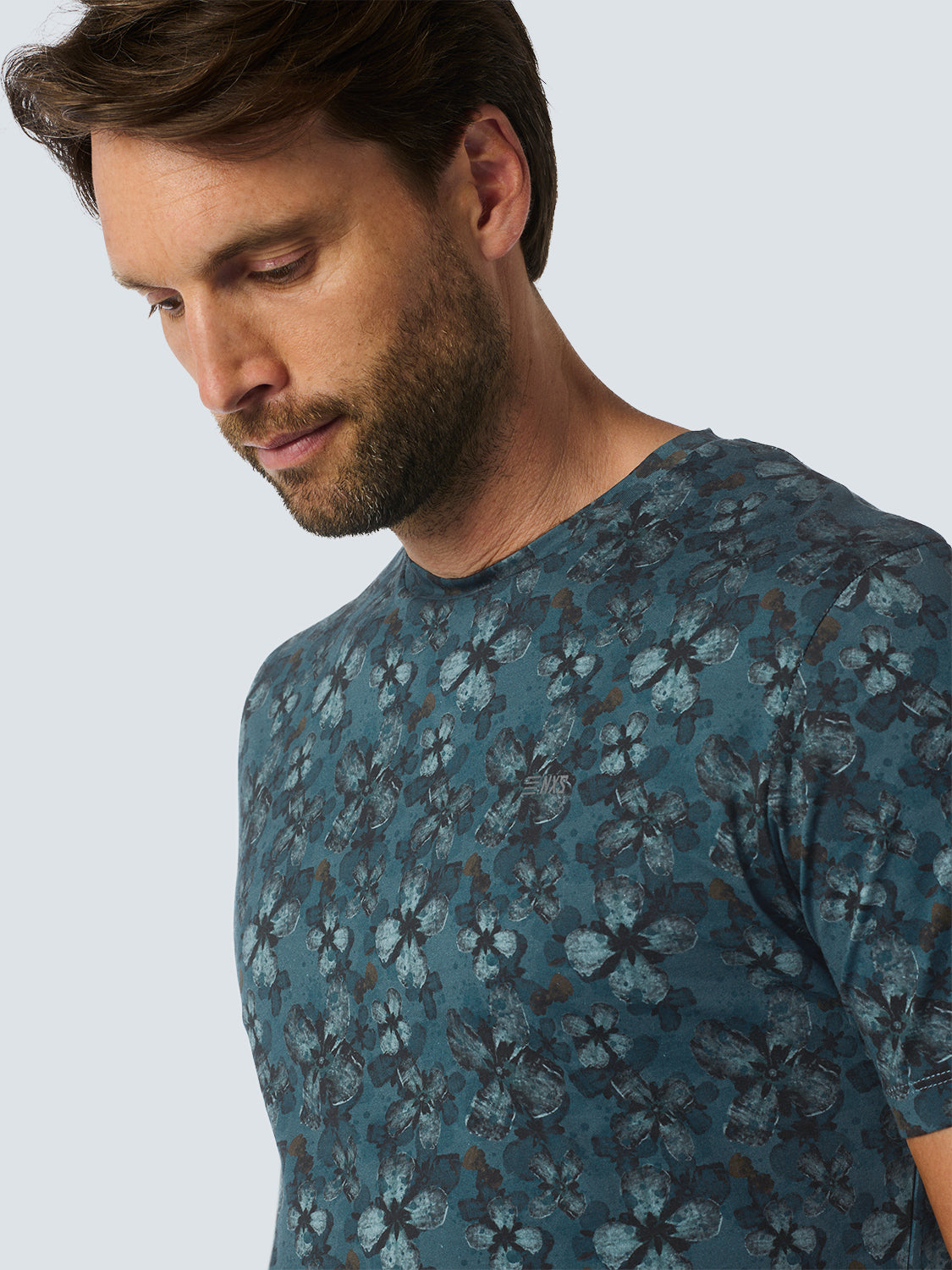 No Excess Crew Tee: Floral Print - Cloud