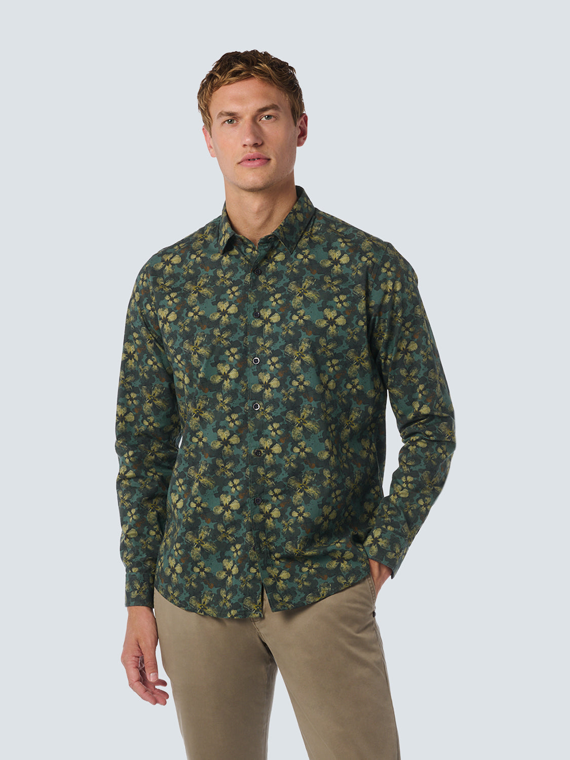 No Excess Long Sleeve Shirt: Floral Print - Dark Green