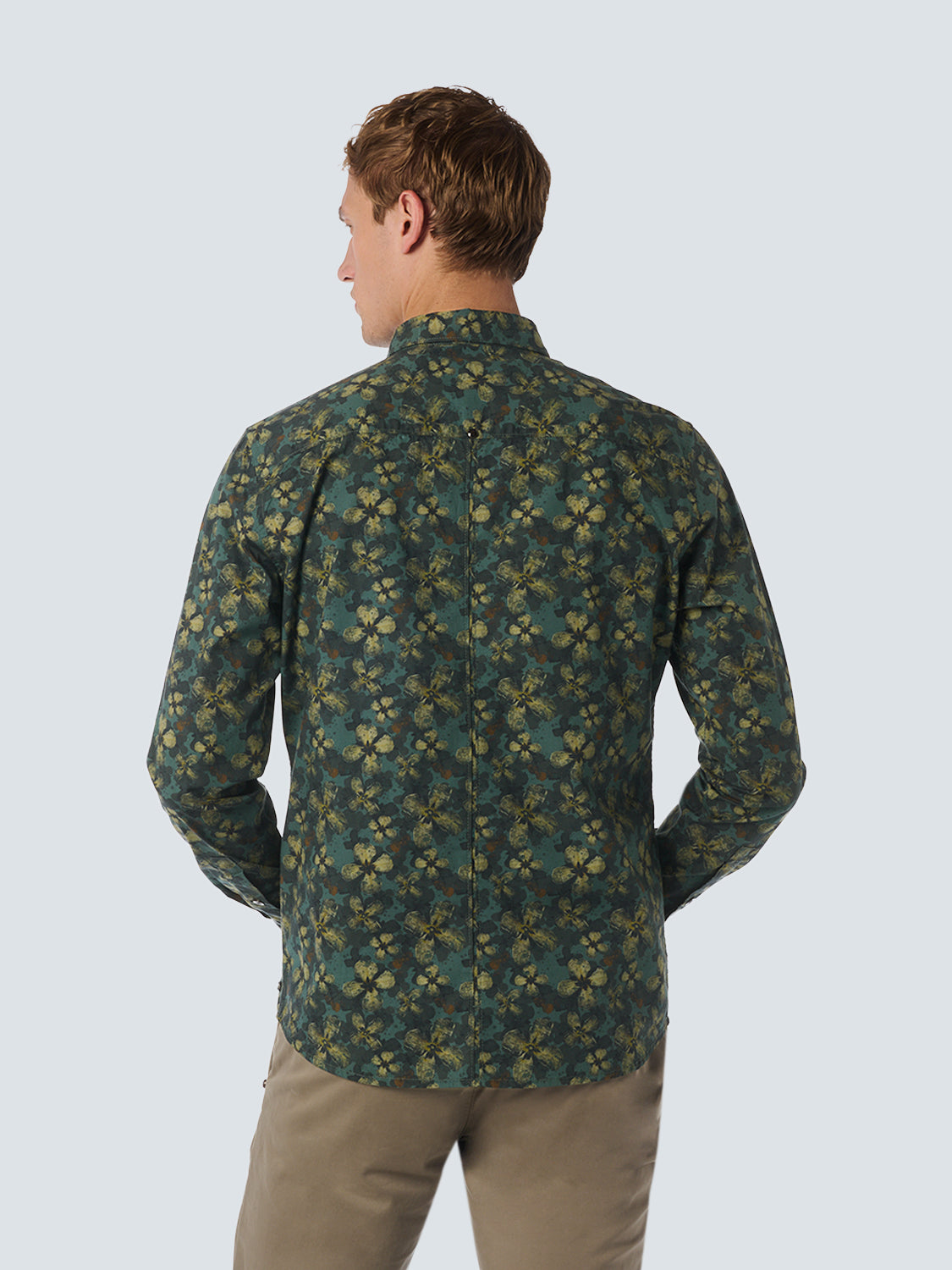 No Excess Long Sleeve Shirt: Floral Print - Dark Green