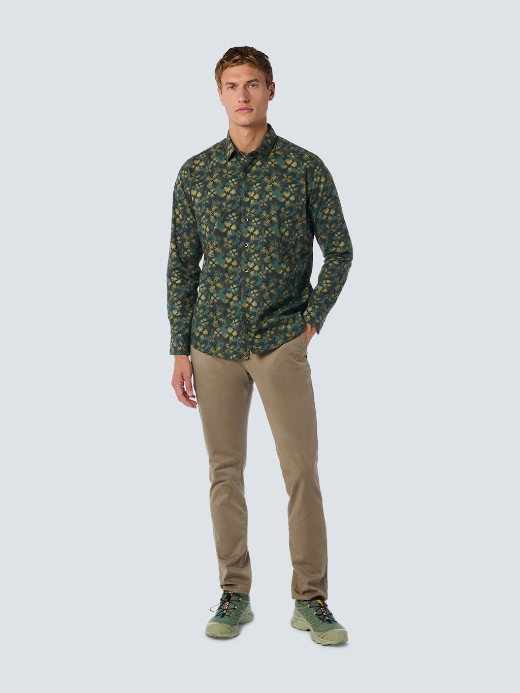 No Excess Long Sleeve Shirt: Floral Print - Dark Green