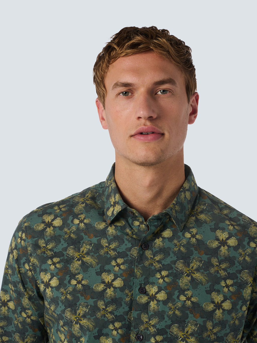 No Excess Long Sleeve Shirt: Floral Print - Dark Green