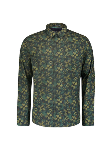 No Excess Long Sleeve Shirt: Floral Print - Dark Green