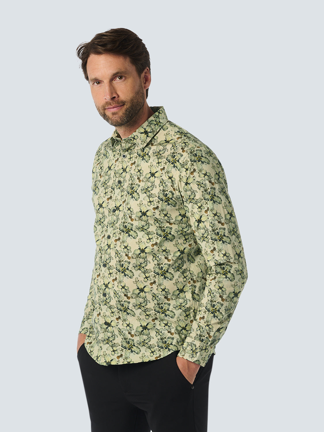 No Excess Long Sleeve Shirt: Floral Print - Cement