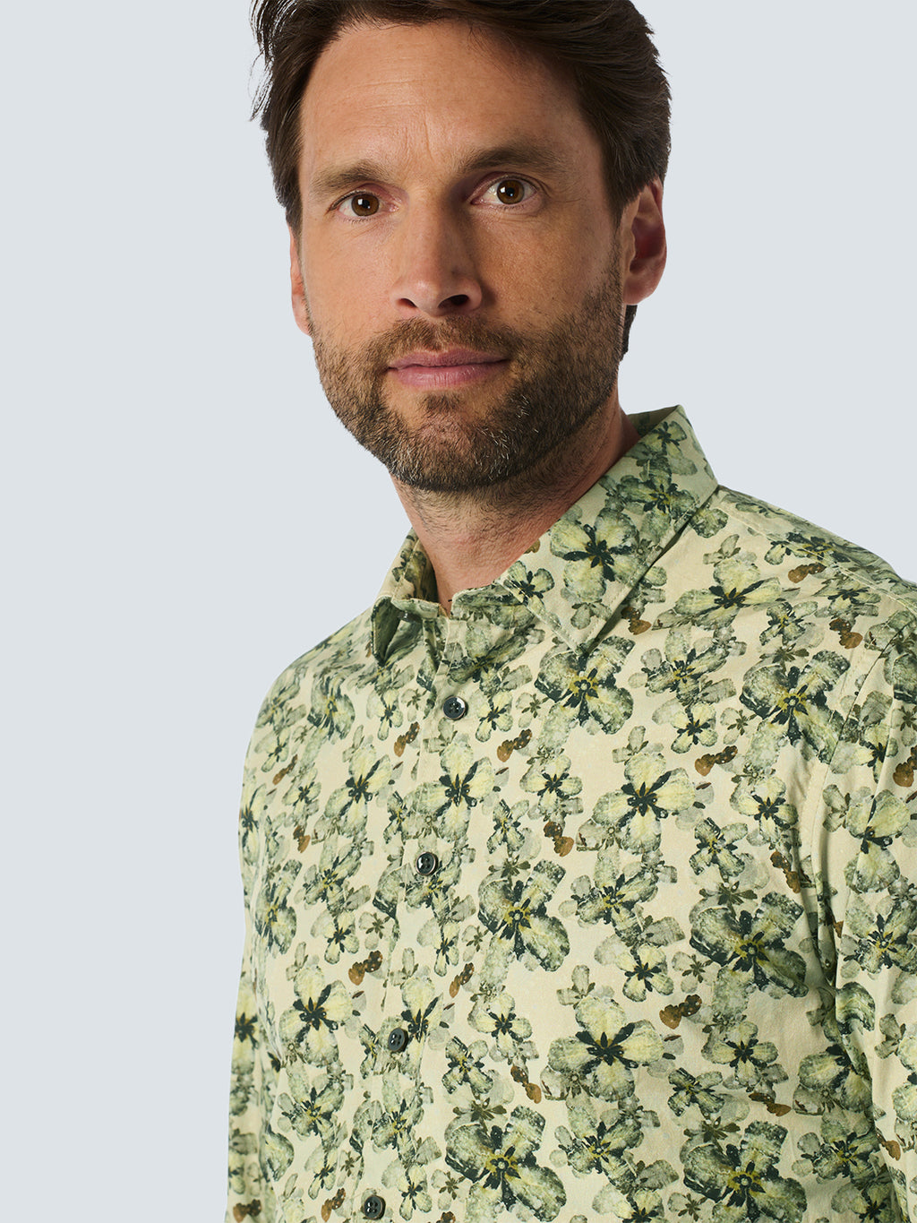 No Excess Long Sleeve Shirt: Floral Print - Cement