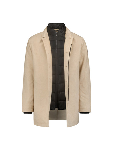 No Excess Mid Length Wool Coat with Removable Lining - Cement