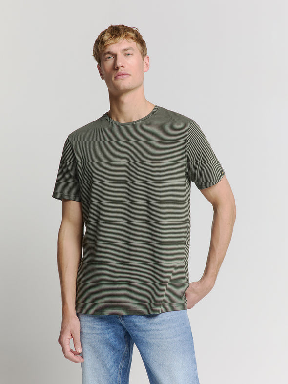 No Excess Crew Tee: Thin Pin Stripe - Dark Steel
