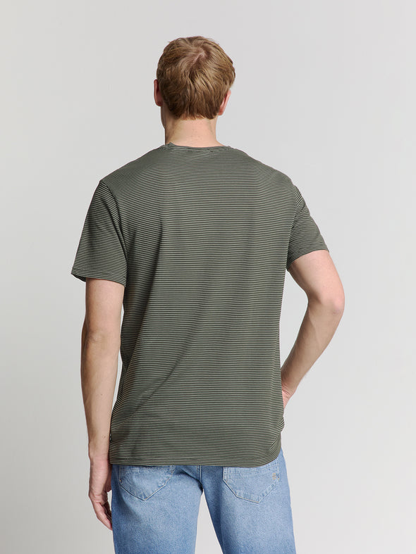 No Excess Crew Tee: Thin Pin Stripe - Dark Steel