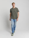 No Excess Crew Tee: Thin Pin Stripe - Dark Steel