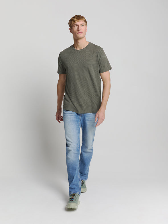 No Excess Crew Tee: Thin Pin Stripe - Dark Steel