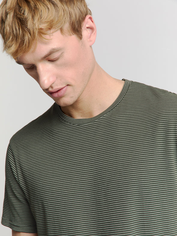 No Excess Crew Tee: Thin Pin Stripe - Dark Steel