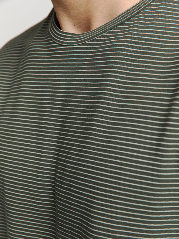 No Excess Crew Tee: Thin Pin Stripe - Dark Steel