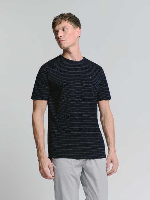 No Excess Crew Tee: Pin Stripe - Deep Blue