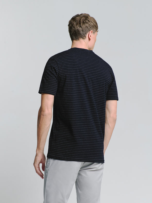 No Excess Crew Tee: Pin Stripe - Deep Blue