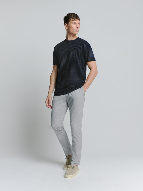 No Excess Crew Tee: Pin Stripe - Deep Blue