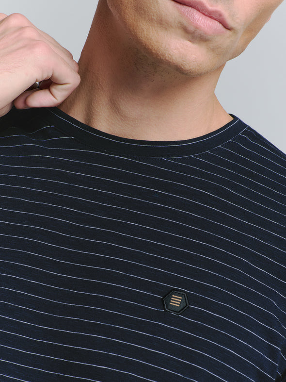 No Excess Crew Tee: Pin Stripe - Deep Blue