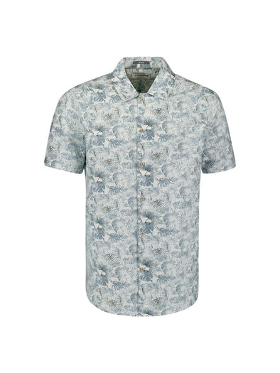 No Excess Short Sleeve Shirt: Leafy Print - Blue