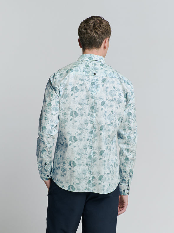 No Excess Long Sleeve Shirt: Water Colour Print - Chalk
