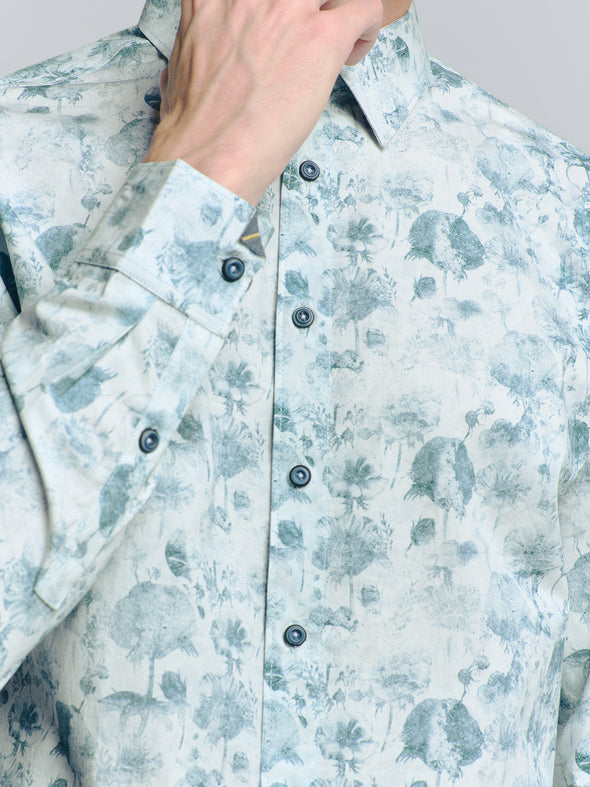 No Excess Long Sleeve Shirt: Water Colour Print - Chalk