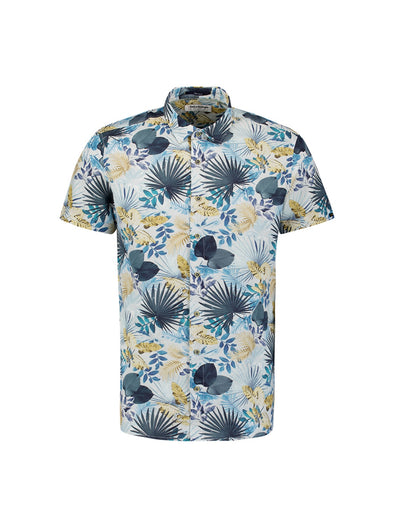 No Excess Short Sleeve Shirt: Tropical Print - Blue & Gold