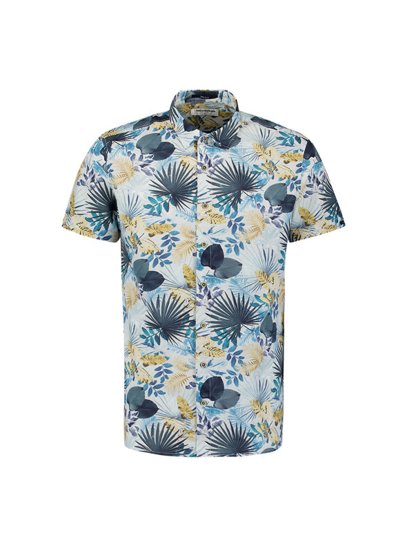 No Excess Short Sleeve Shirt: Tropical Print - Blue & Gold