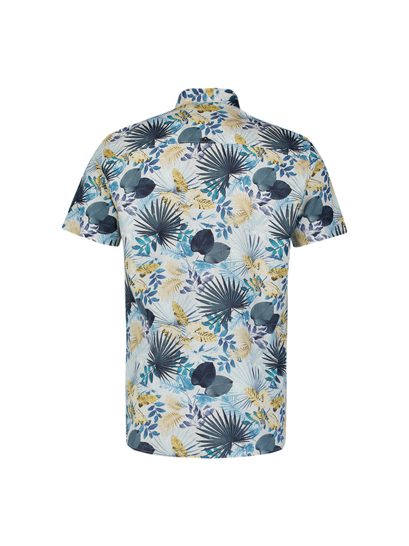 No Excess Short Sleeve Shirt: Tropical Print - Blue & Gold
