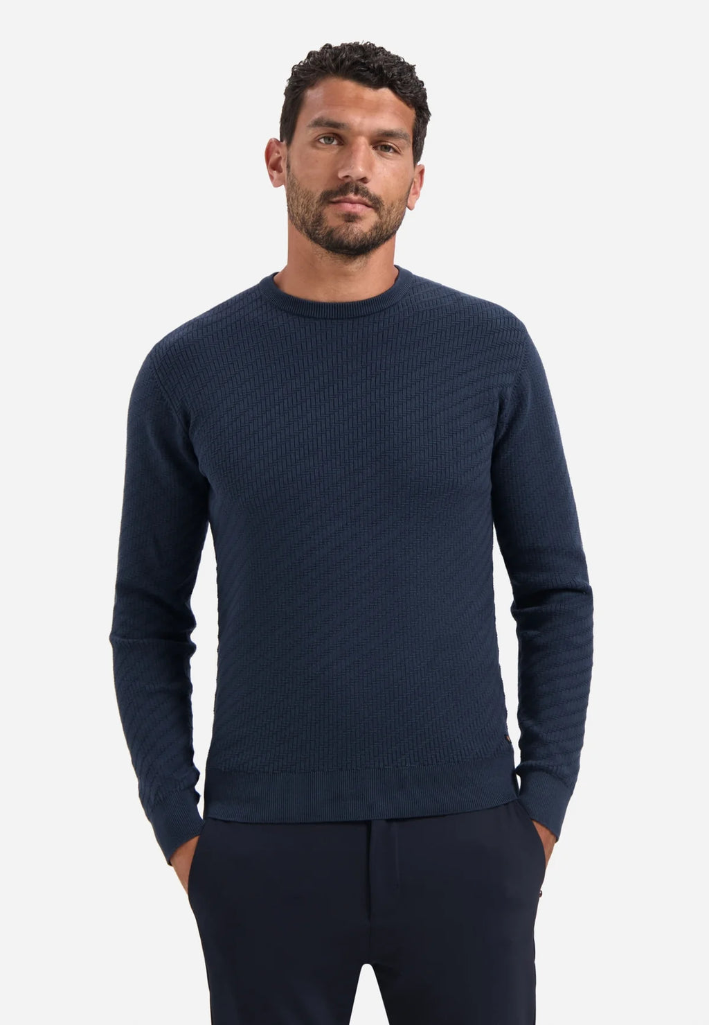No Excess Pull Over Crew Neck Jacquard Jumper - Night