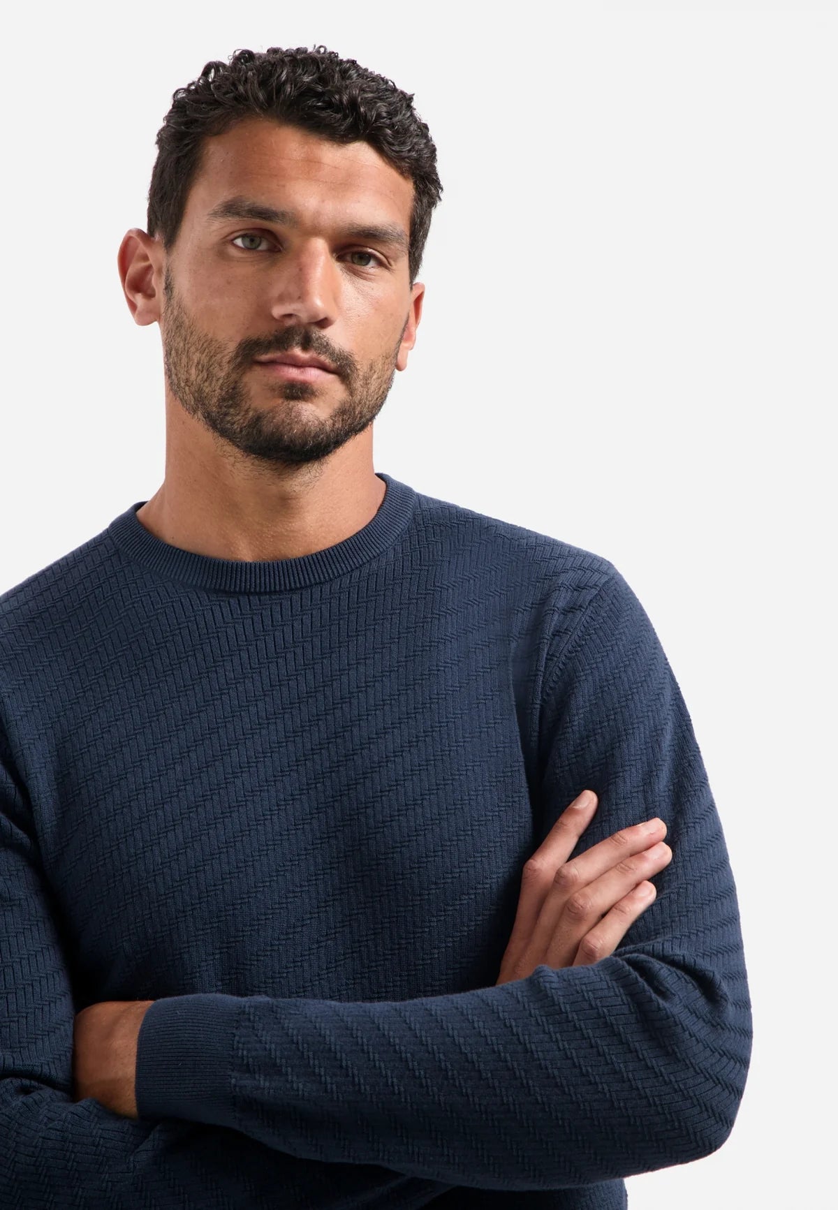 No Excess Pull Over Crew Neck Jacquard Jumper - Night