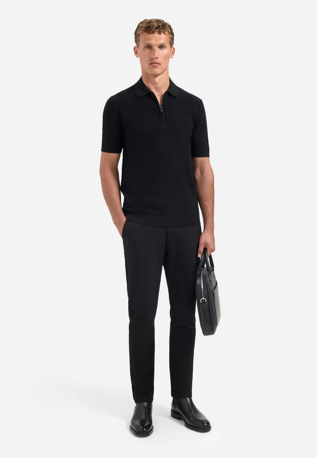 No Excess Jacquard Zip Polo - Black