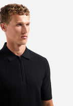 No Excess Jacquard Zip Polo - Black