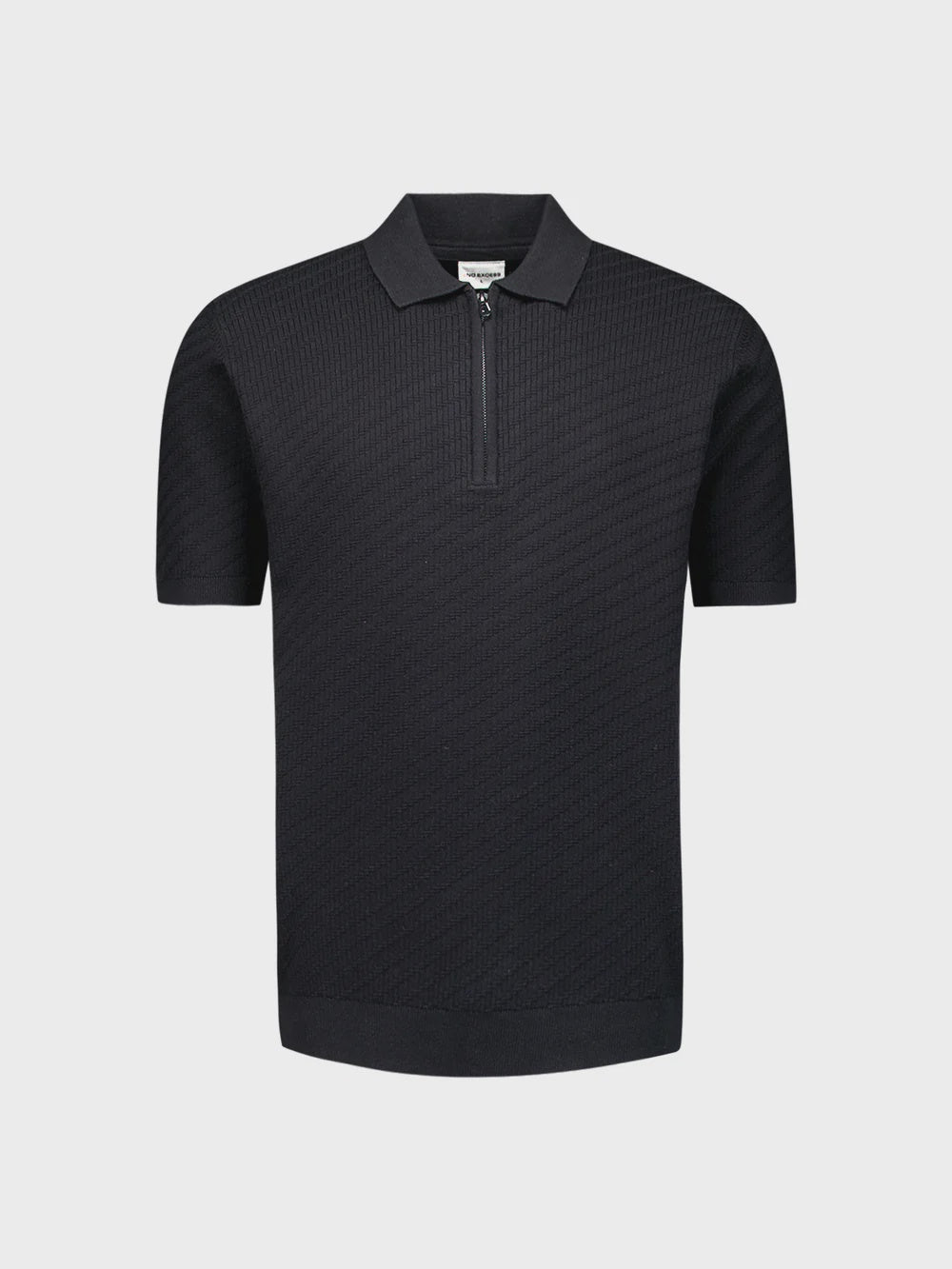 No Excess Jacquard Zip Polo - Black