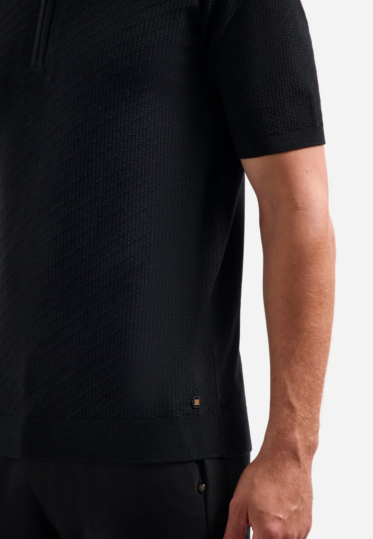 No Excess Jacquard Zip Polo - Black