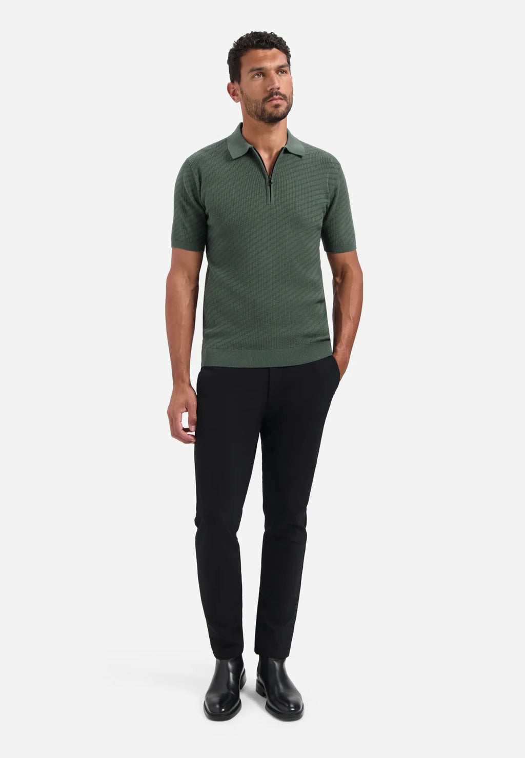 No Excess Jacquard Zip Polo - Dark Green