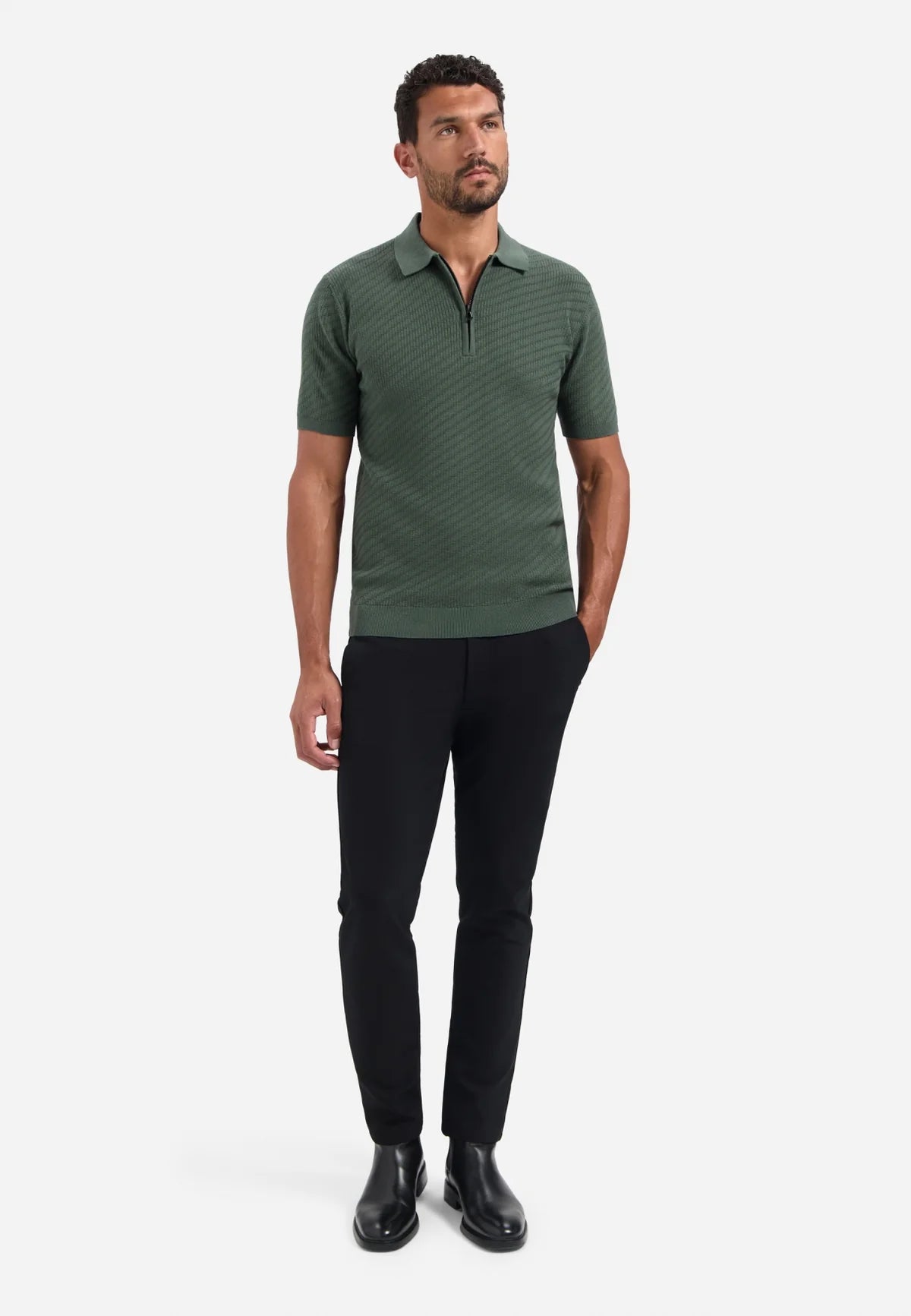 No Excess Jacquard Zip Polo - Dark Green