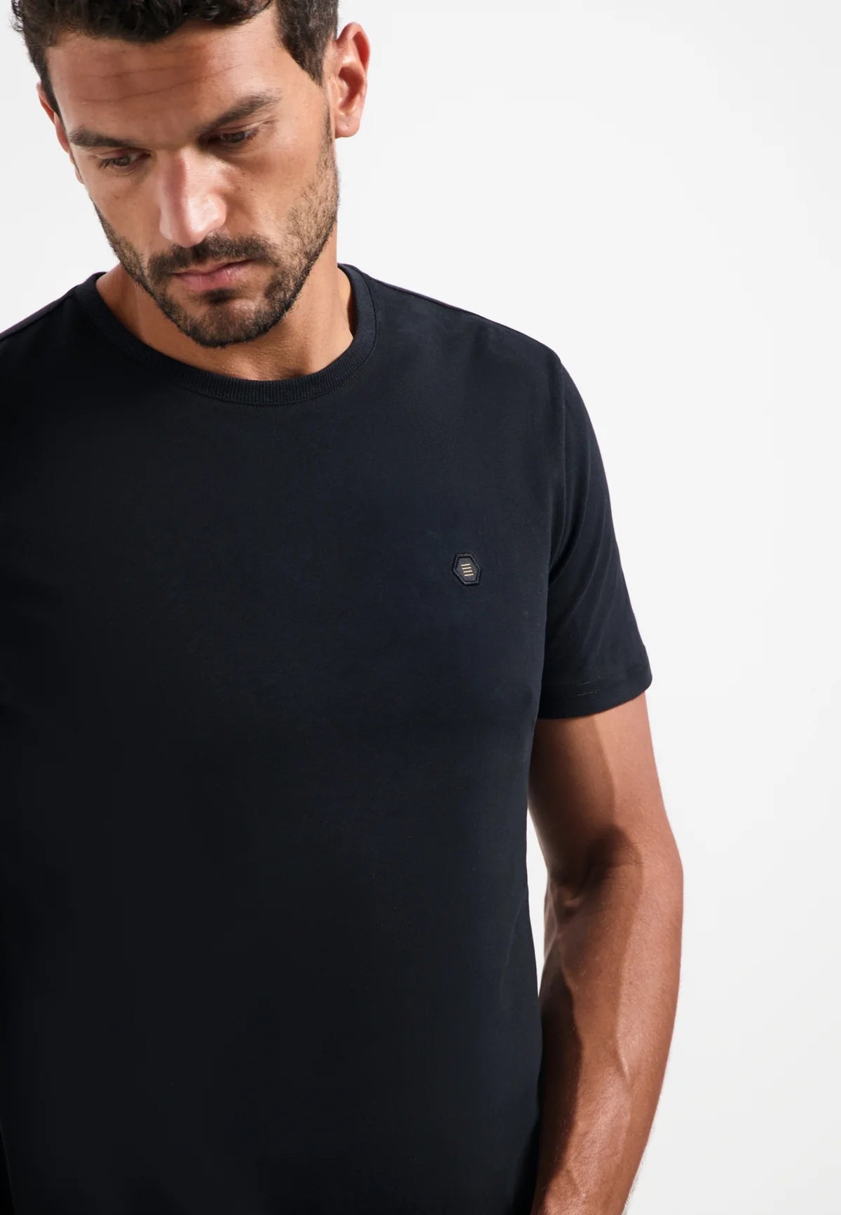 No Excess Crew Tee: Relief Jacquard Blocks - Black