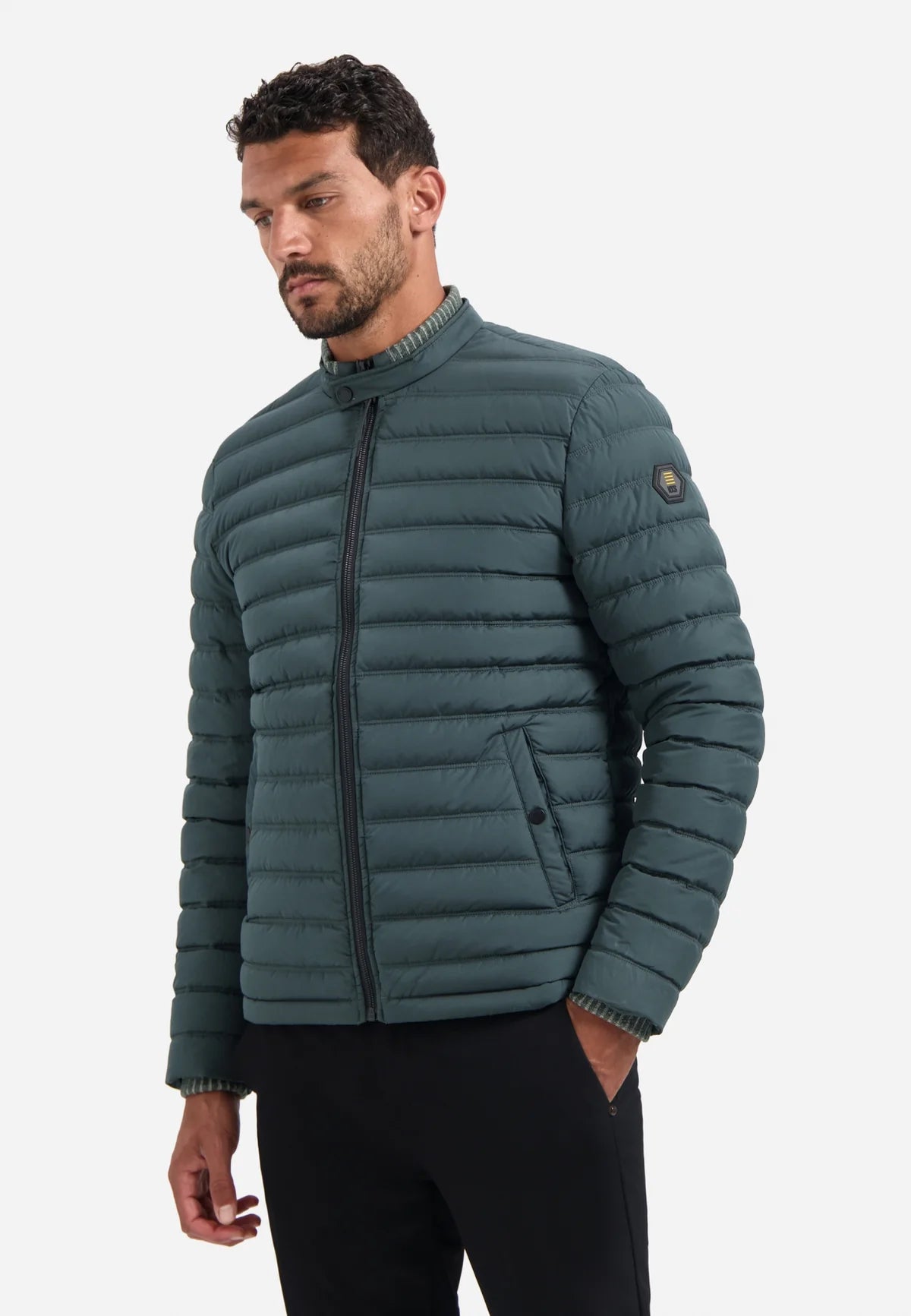 No Excess Padded Jacket with Knited Detailing - Dark Steel