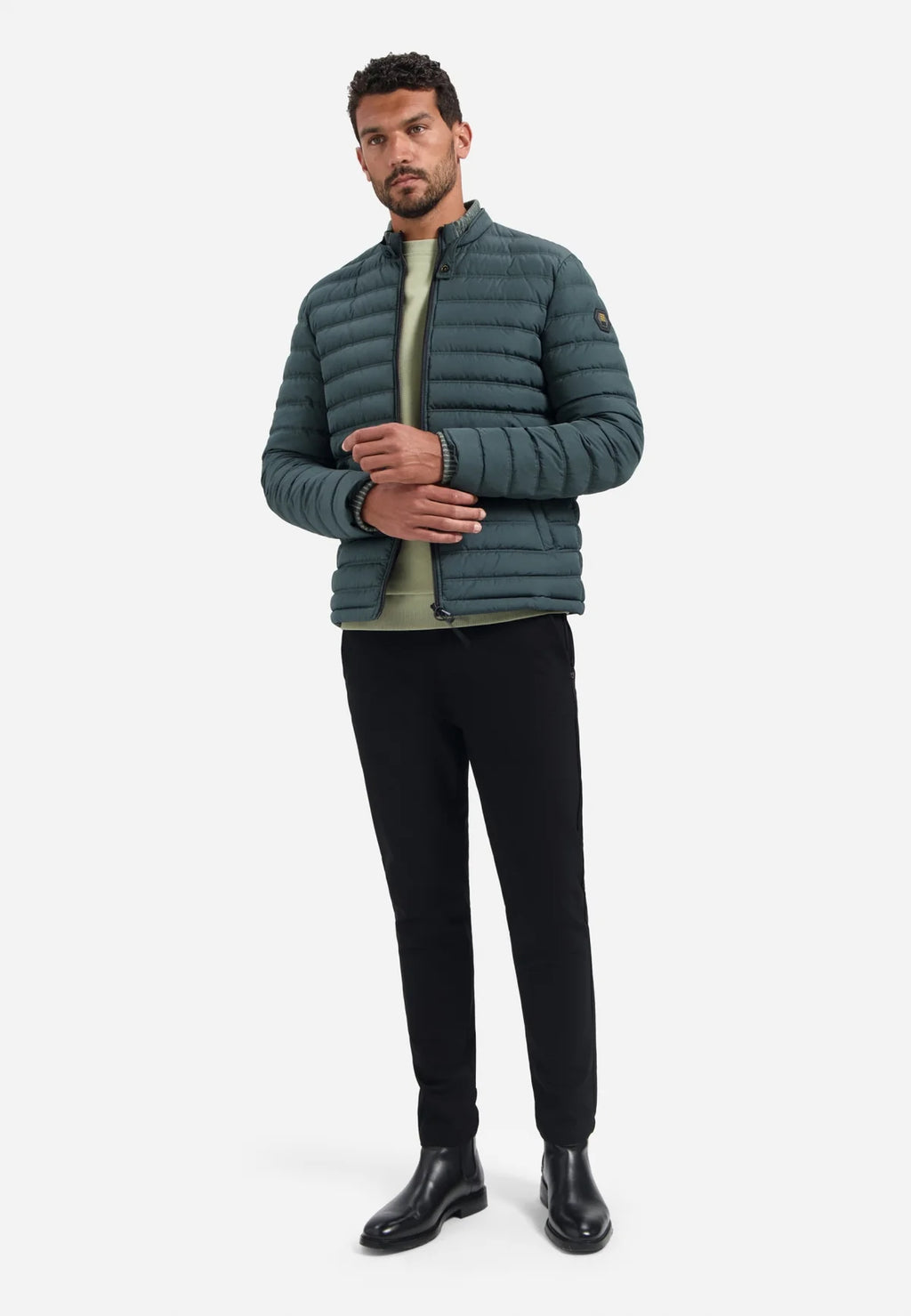 No Excess Padded Jacket with Knited Detailing - Dark Steel