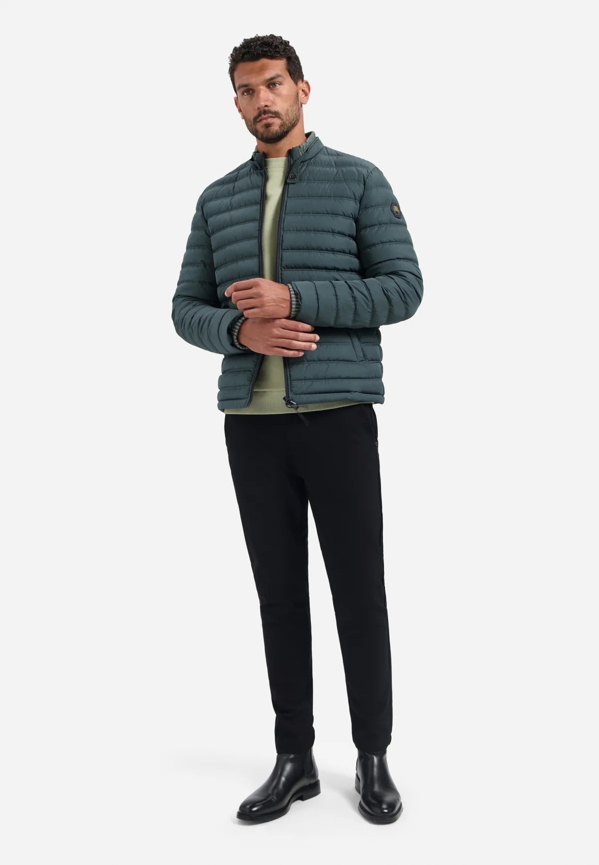 No Excess Padded Jacket with Knited Detailing - Dark Steel