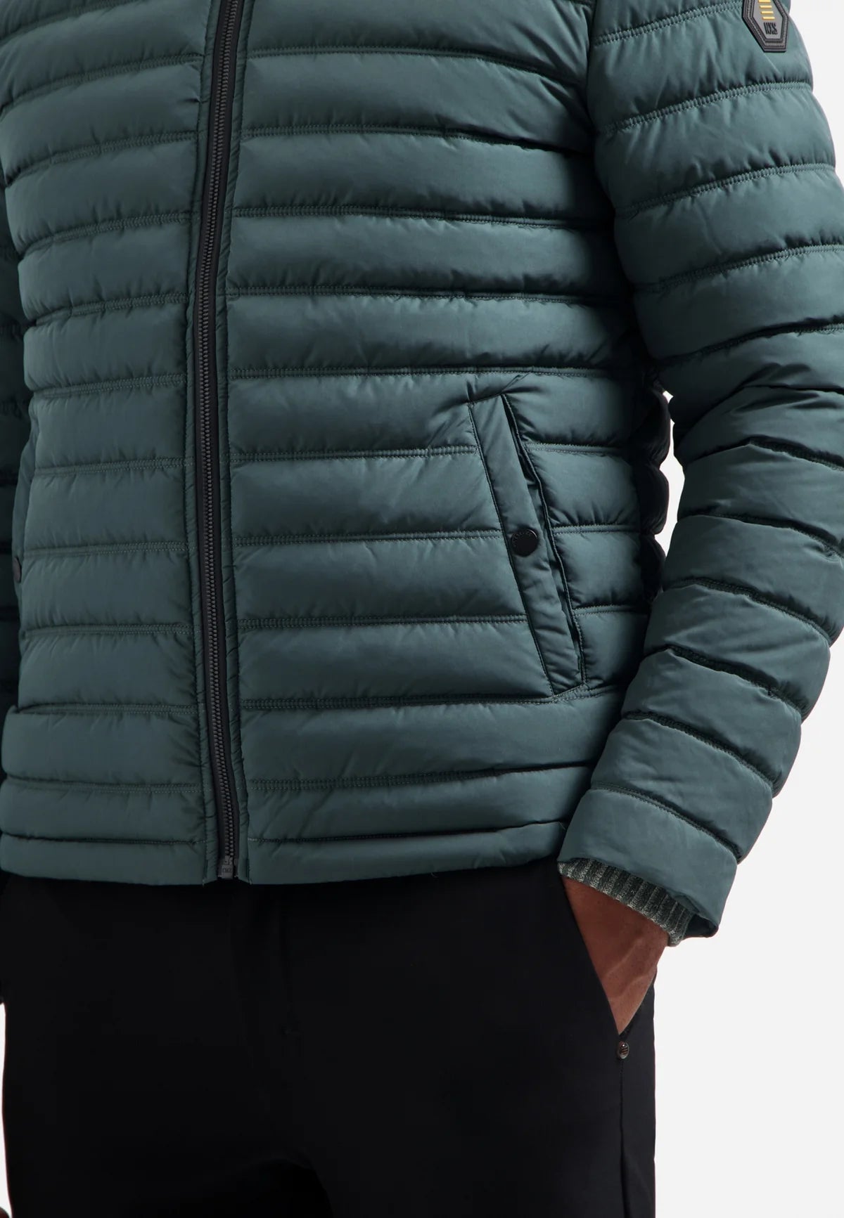 No Excess Padded Jacket with Knited Detailing - Dark Steel