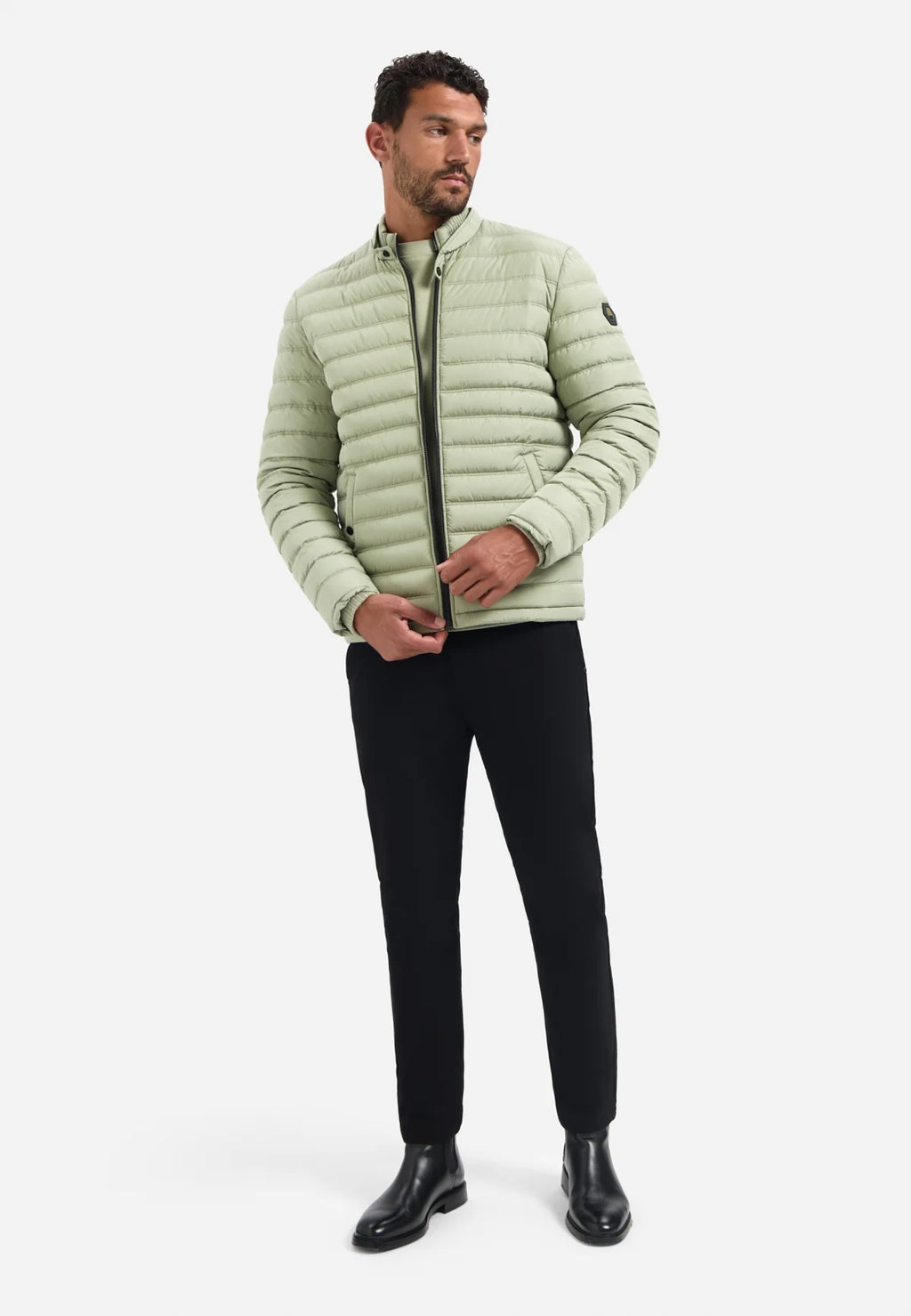 No Excess Padded Jacket with Knited Detailing - Light Moss