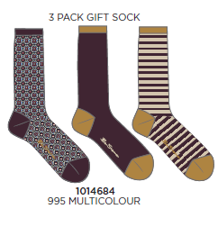 Ben Sherman 3 Box Socks - Burgundy Mix