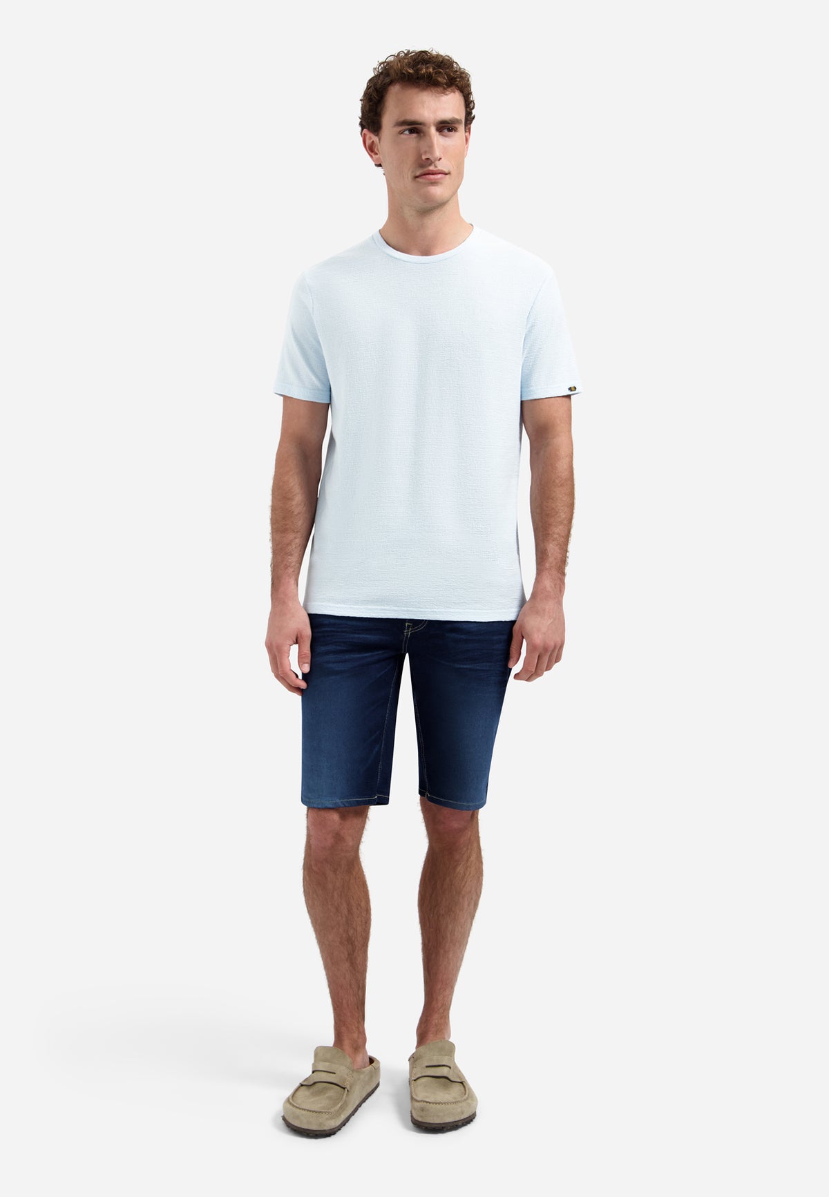 No Excess Jacquard Crepe Plain Tee - Sky