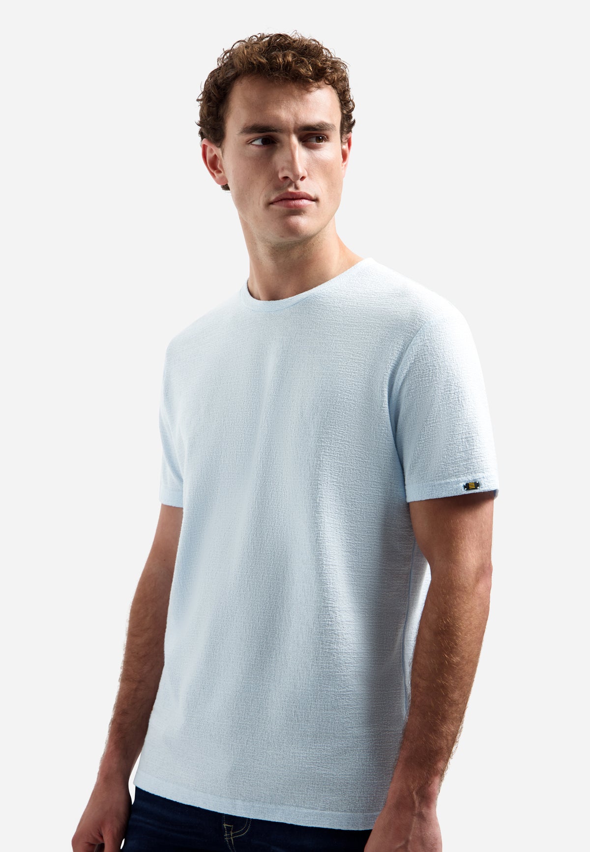 No Excess Jacquard Crepe Plain Tee - Sky