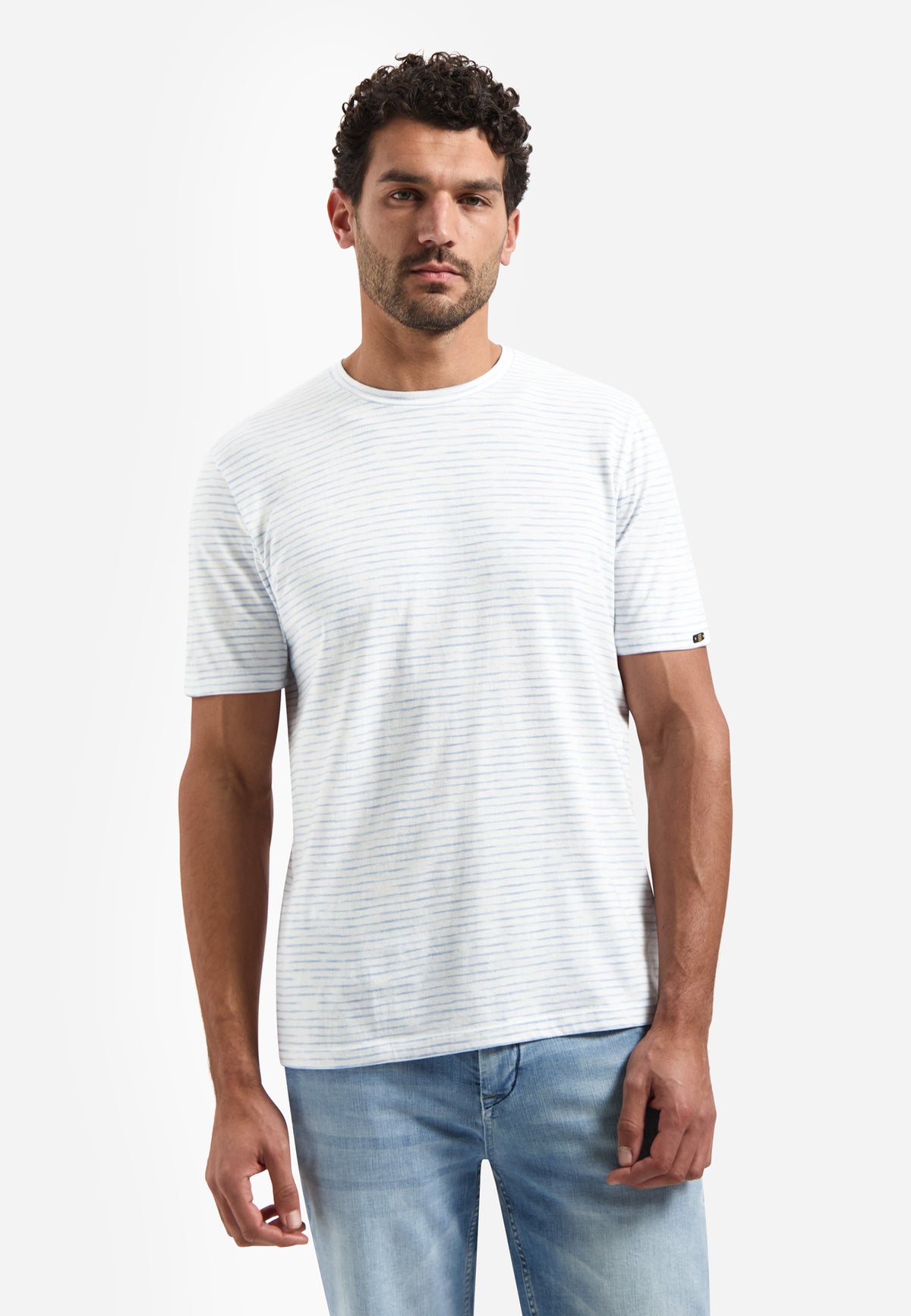 No Excess Striped Crewneck Tee - Blue